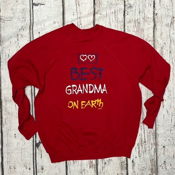 Vintage 1980s Best Grandma on Earth Red 80s Crewneck Jumper Sweatshirt - Picture 1 of 4